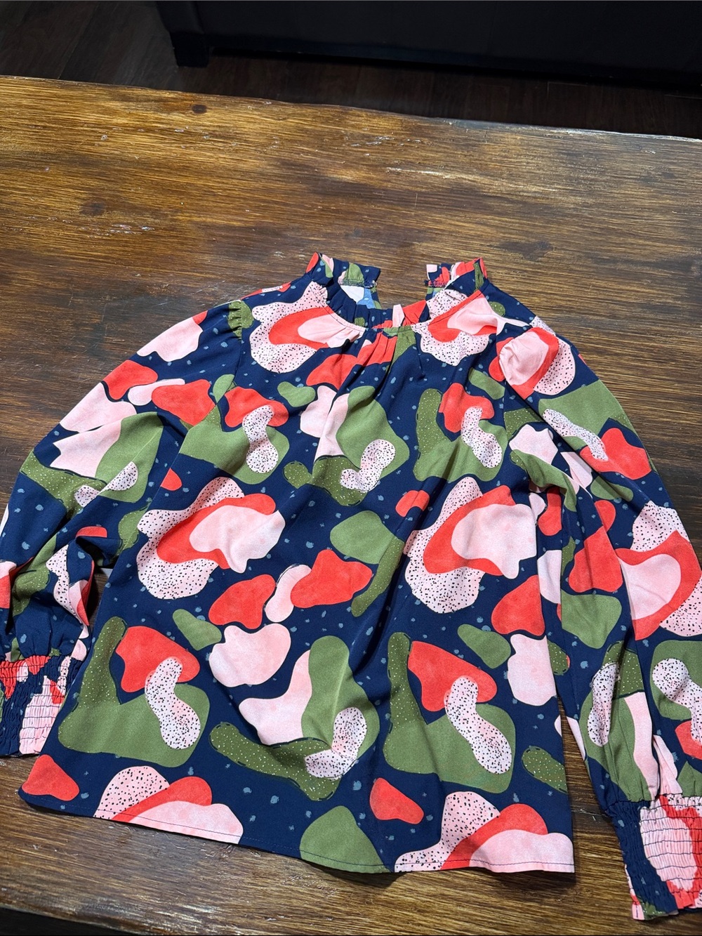 Navy Abstract Print Long-Sleeve Top - Pink, Red & Green